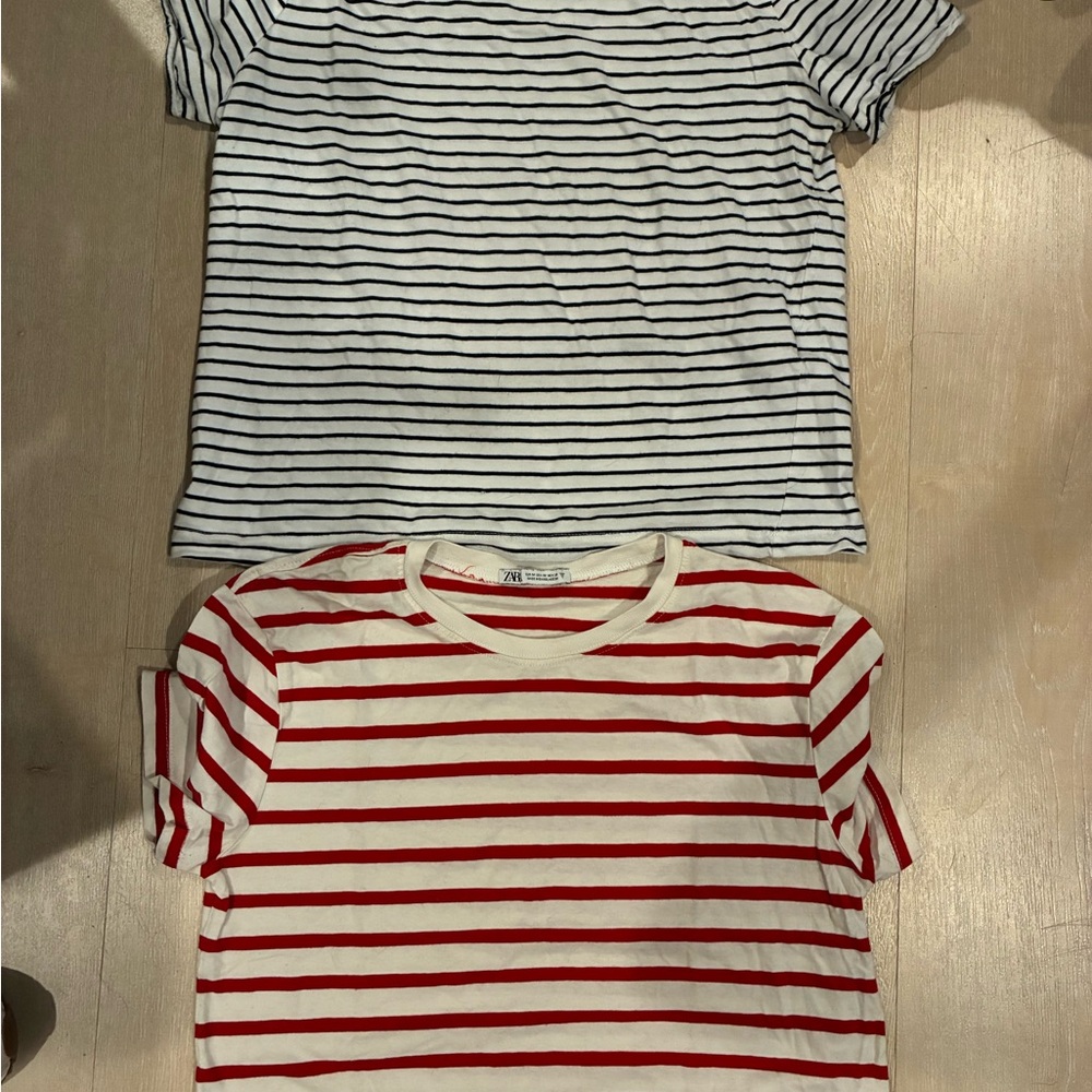 Zara Red and Black Short Sleeve Top